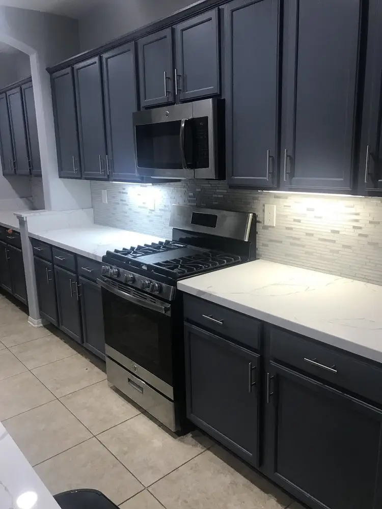 Dark stained refinished cabinets