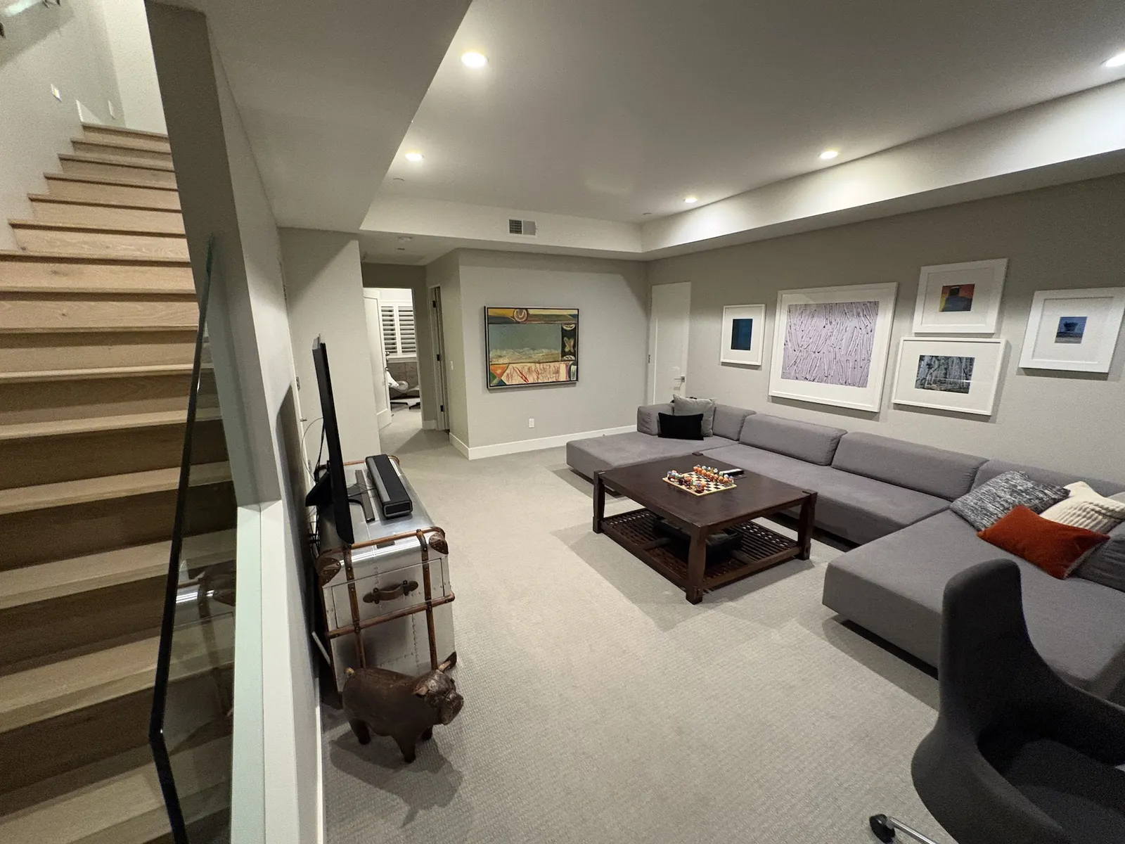 Gray walls with white trim